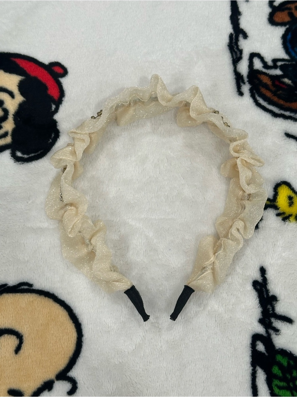 Miu Miu Cream Sparkle Ruffled Headband
